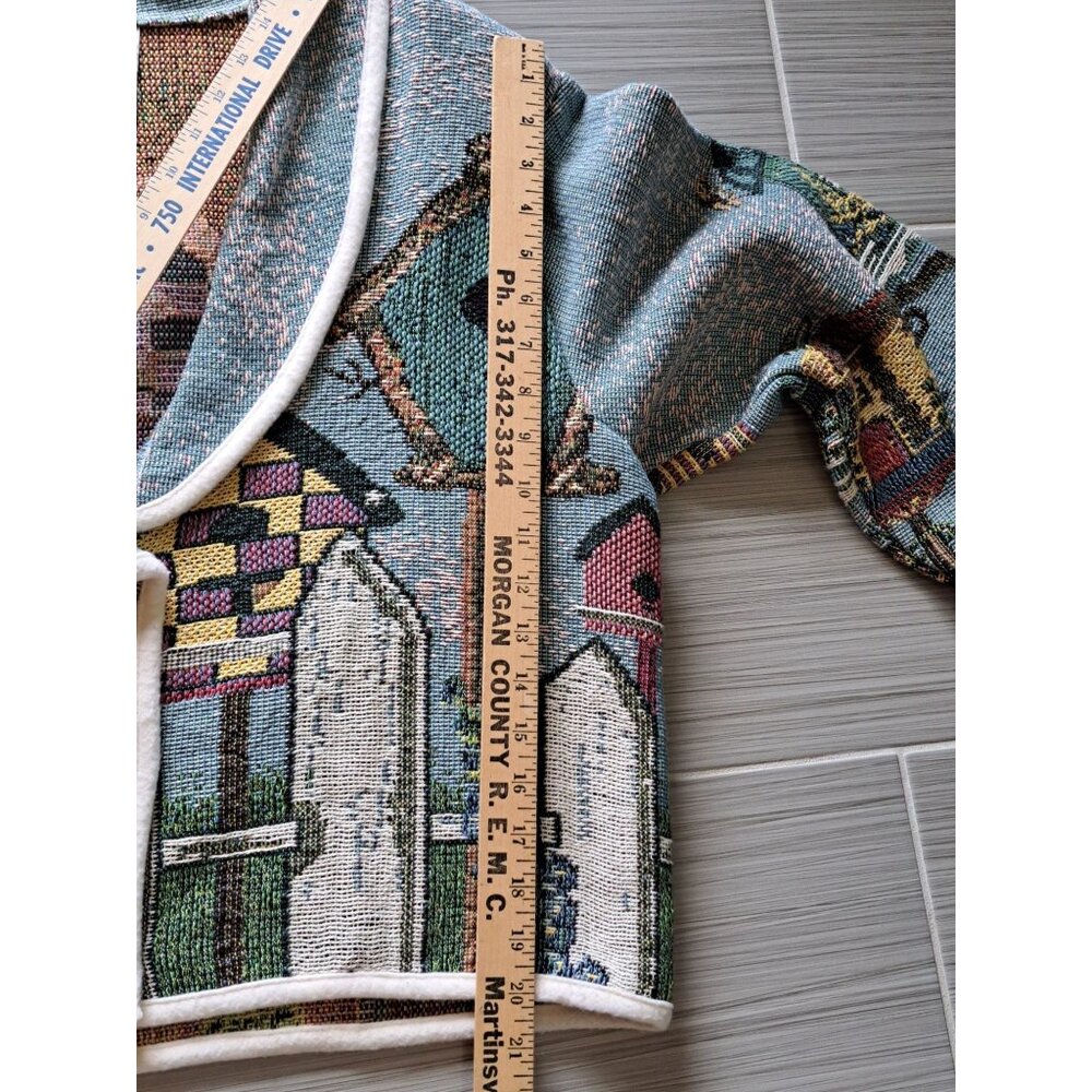 Vtg Birdhouse Tapestry Knit Cardigan Jacket Women's XL Sugar Street Artsy Whimsy - Picture 6 of 12